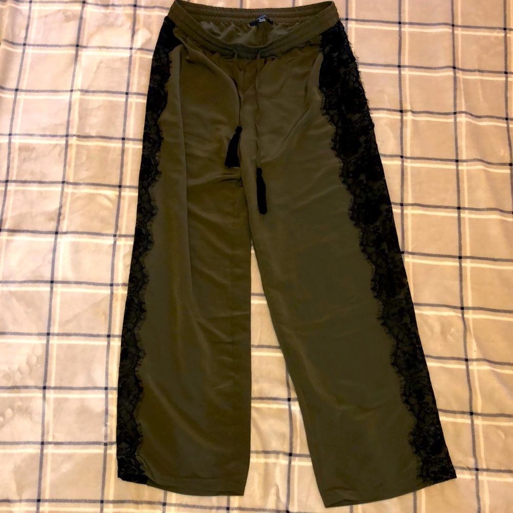 Olive green lace pants